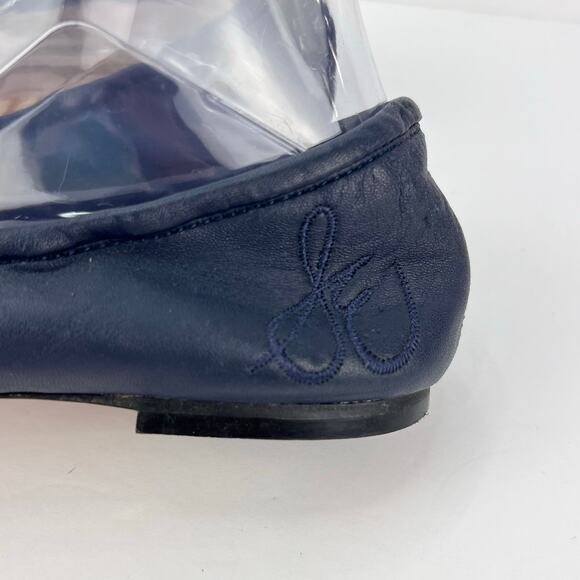EUC Sam Edelman 8 Felicia Navy Blue Leather Bow Charm Ballet Flats Shoes Elastic - Picture 4 of 11